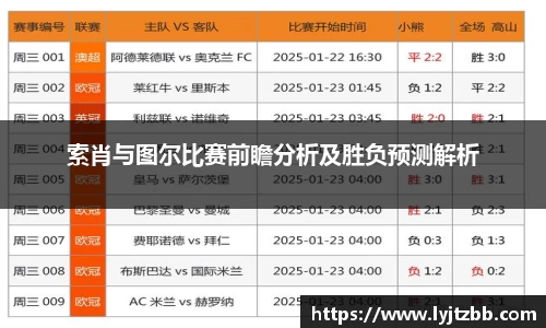 索肖与图尔比赛前瞻分析及胜负预测解析